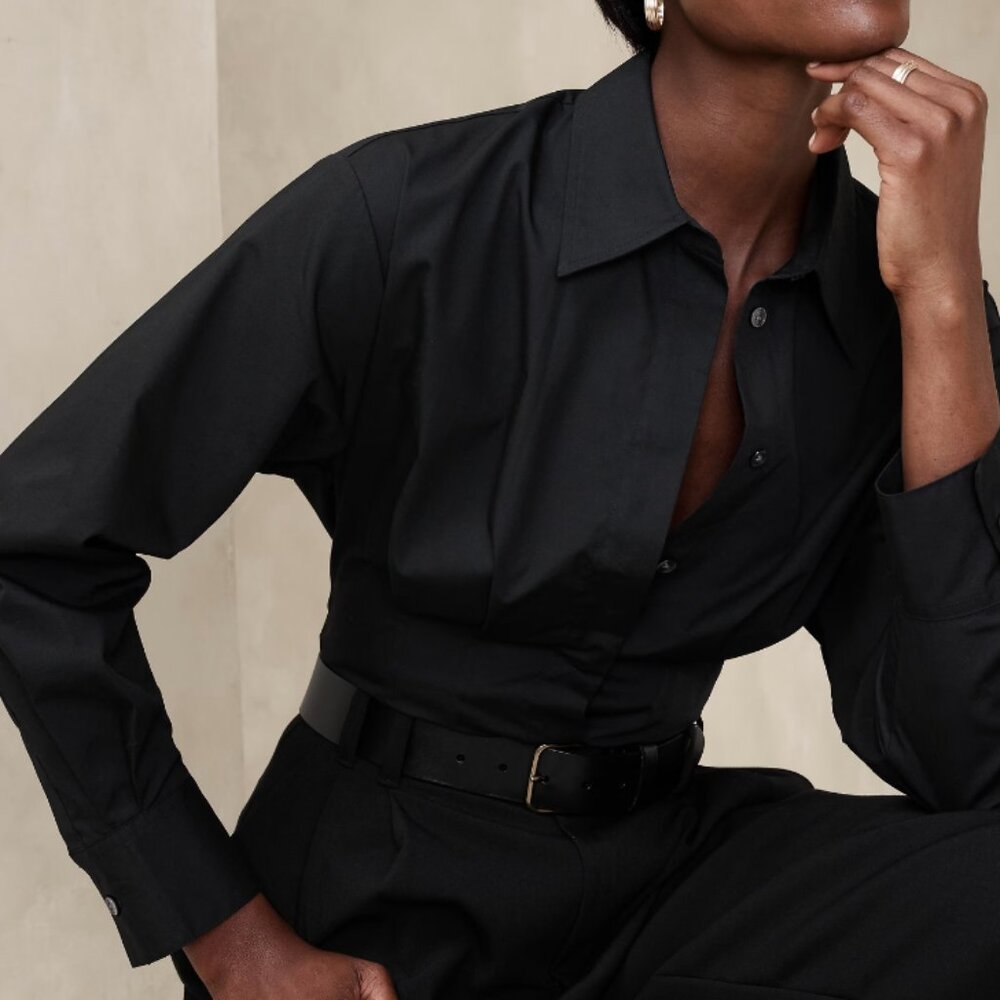 Banana Republic Factory Fitted Poplin Shirt Womens XL Black Career Workwear
